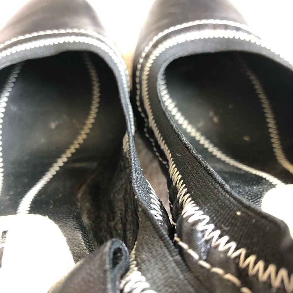 Vintage Chanel Black Cap Toe Leather Elastic Heeled Pumps - Picture 12 of 14
